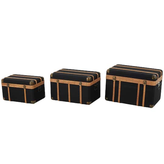 Black Fabric Decorative Trunk Set with Brass Metal Latches